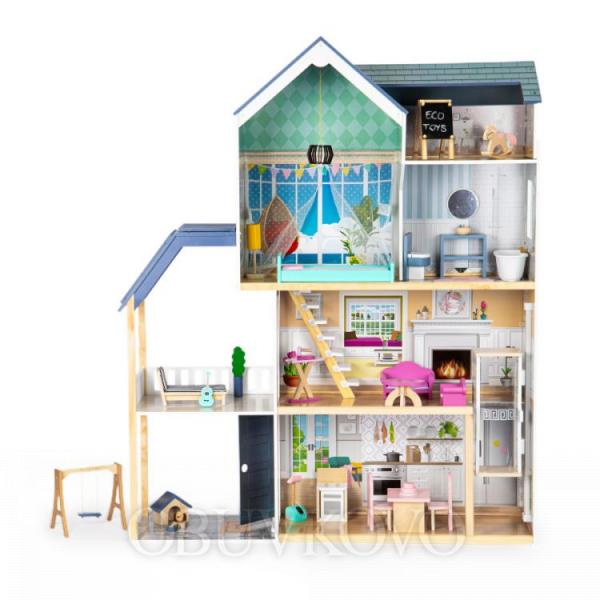 ECOTOYS luxusná drevený domček pre bábiky + rezidencia MAYA