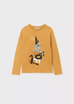 MAYORAL dievčenské tričko s potlačou 7037-017 mustard