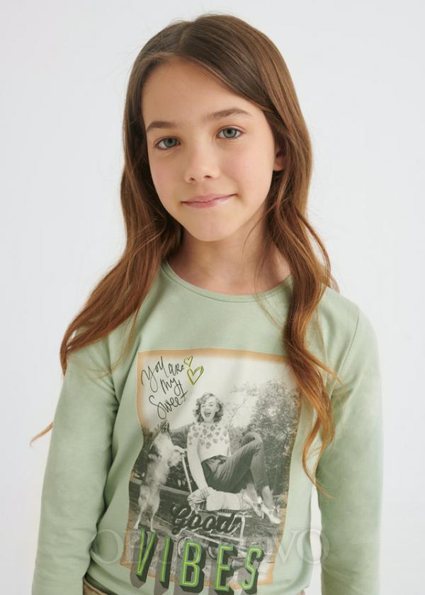 MAYORAL dievčenské tričko s dlhým rukávom 7027-061 sage