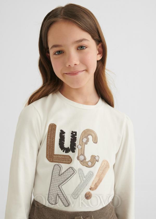 MAYORAL dievčenské tričko s potlačou 7023-027 natur-mink
