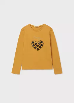 MAYORAL dievčenské tričko s potlačou 7023-028 mustard