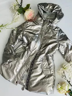 Metalická prechodná dievčenská bunda 