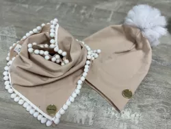 Bavlnená dievčenská čiapka s tylovým brmbolcom + nákrčník