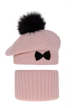 Dievčenská zimná čiapka - baretka s nákrčníkom 