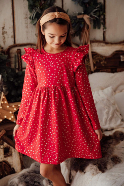 Dievčenské vianočné šaty so zlatými hviezdičkami