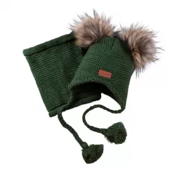 Exkluzívna zimná čiapka s brmbolcom a nákrčníkom green