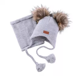 Exkluzívna zimná čiapka s brmbolcom a nákrčníkom grey