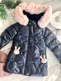 Metalická dievčenská bunda s kožušinkou