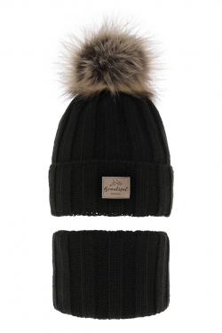 Dievčenská pletená zimná čiapka s nákrčníkom 