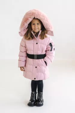 Dievčenská nepremokavá zimná bunda s opaskom