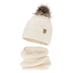 Zimná čiapka MERINO s huňatým brmbolcom a nákrčníkom