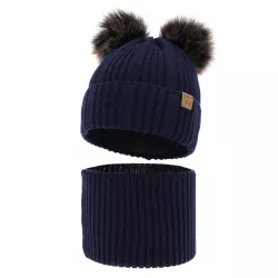 Detská zimná čiapka s 2 brmbolcami a nákrčníkom