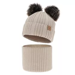 Detská zimná čiapka s 2 brmbolcami a nákrčníkom