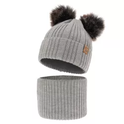 Detská zimná čiapka s 2 brmbolcami a nákrčníkom