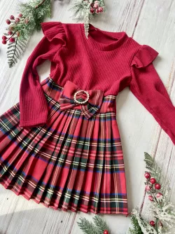 Dievčenské vianočné šaty s mašľou