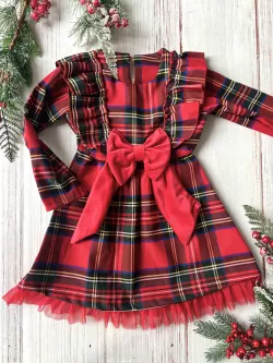 Dievčenské vianočné šaty s mašľou