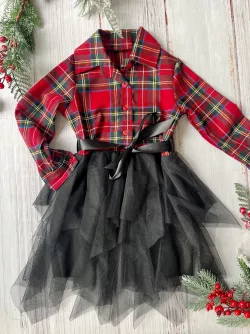Dievčenské vianočné šaty s tylovou sukňou