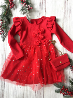 Dievčenské vianočné šaty s kabelkou