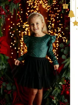 Dievčenské vianočné tričko so zlatými trblietkami a volánikmi