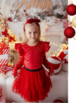 Dievčenské vianočné tričko so zlatými trblietkami a volánikmi