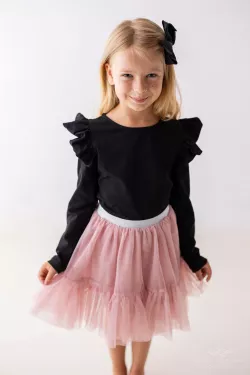 Dievčenské bavlnené vianočné tričko s volánikmi