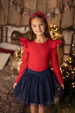 Dievčenské bavlnené vianočné tričko s volánikmi