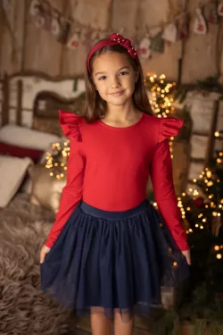 Dievčenské bavlnené vianočné tričko s volánikmi