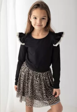 Dievčenské bavlnené vianočné tričko s volánikmi