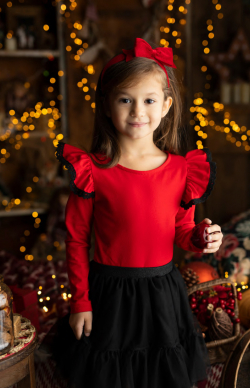 Dievčenské bavlnené vianočné tričko s volánikmi
