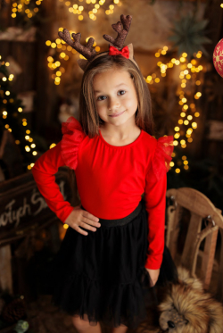 Dievčenské bavlnené vianočné tričko s volánikmi