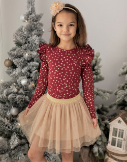 Dievčenské bavlnené vianočné tričko s volánikmi