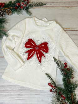 Dievčenské vrúbkované tričko s mašľou a kamienkami