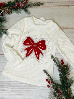 Dievčenské vrúbkované tričko s mašľou a kamienkami