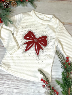 Dievčenské vrúbkované tričko s mašľou a kamienkami