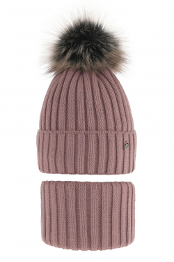 Zimná čiapka s huňatým brmbolcom a nákrčníkom
