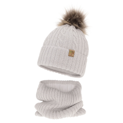 Zimná čiapka MERINO s huňatým brmbolcom a nákrčníkom