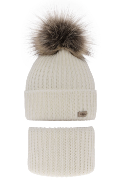 Zimná čiapka s huňatým brmbolcom a nákrčníkom