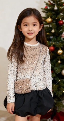 Dievčenské flitrované šaty s kabelkou