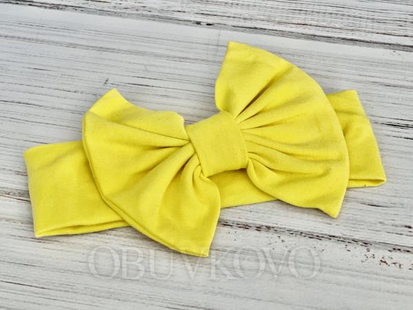 Dievčenská bavlnená čelenka s mašľou MM 10140 yellow