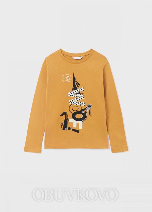 MAYORAL dievčenské tričko s potlačou 7037-017 mustard